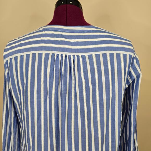 Women's Talbots Blue Striped Blouse w/ Crochet Detail | Size XL Petite - Picture 7 of 11